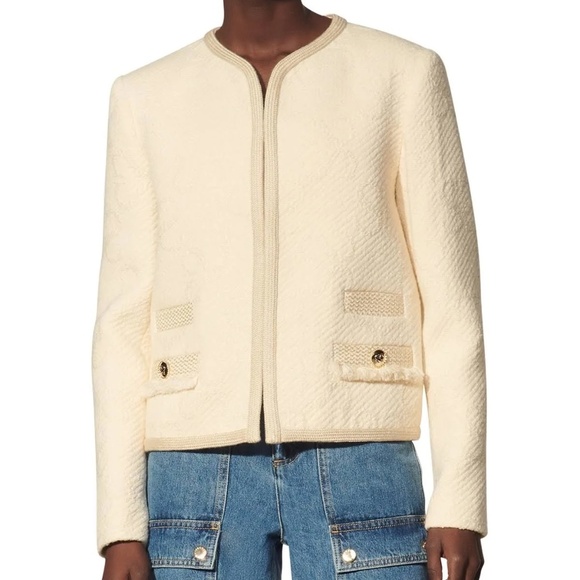 Sandro Sable Double S Tweed Wool Jacket 38 - Picture 1 of 16